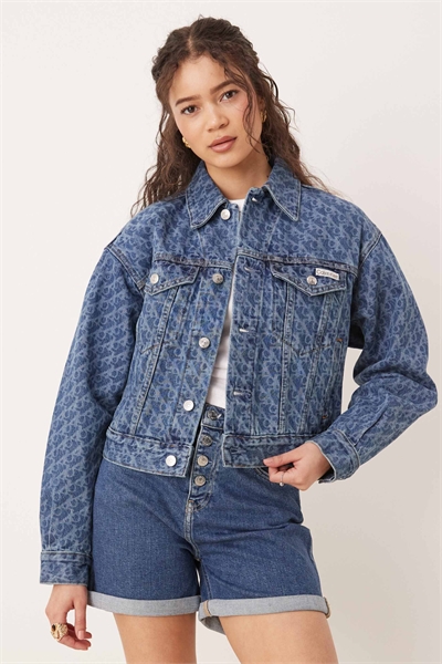 Джинсовая куртка с принтом по всей поверхности в стиле 90-х артикул 140856169