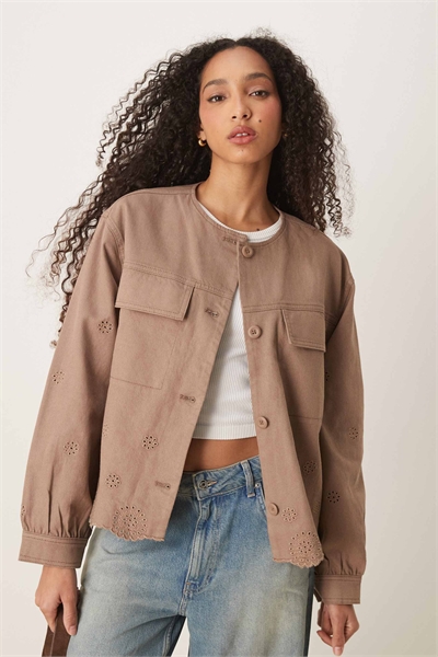 Куртка из твила с вышивкой без воротника артикул 139899821