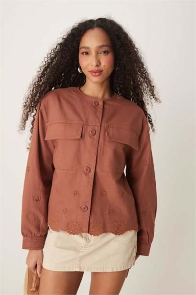 Куртка из твила с вышивкой без воротника артикул 139899825