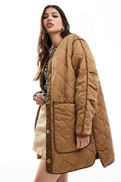 Стеганое пальто коричневого цвета темно-коричневого цвета артикул 139714783