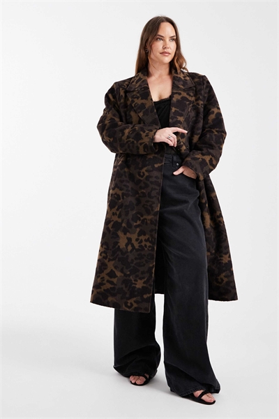 Текстурированное макси-пальто с коричневым животным принтом артикул 147625463