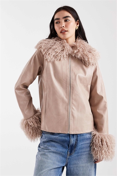Куртка прямого кроя на молнии с отделкой из искусственного меха артикул 150368428