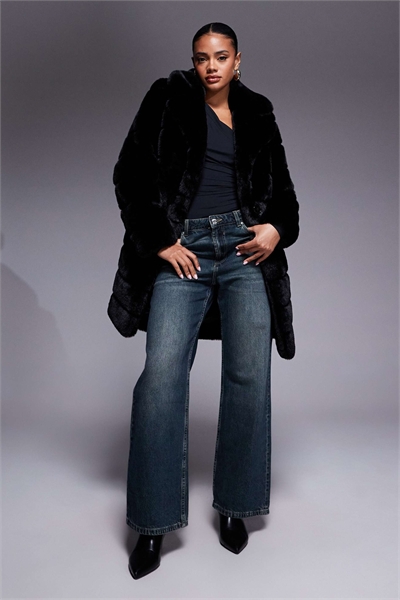 Многослойное пальто из искусственного меха черного цвета артикул 149852128