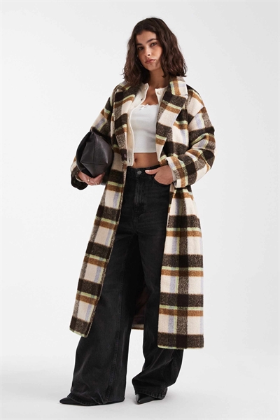 Формальное пальто с поясом в многоцветную клетку артикул 150504517