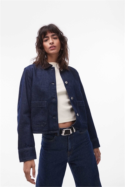 Короткая джинсовая куртка-рубашка артикул 148521104