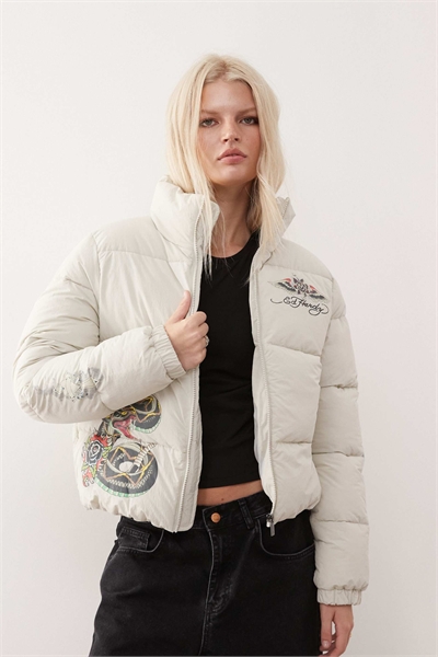 Пуховик с татуировками артикул 149429341