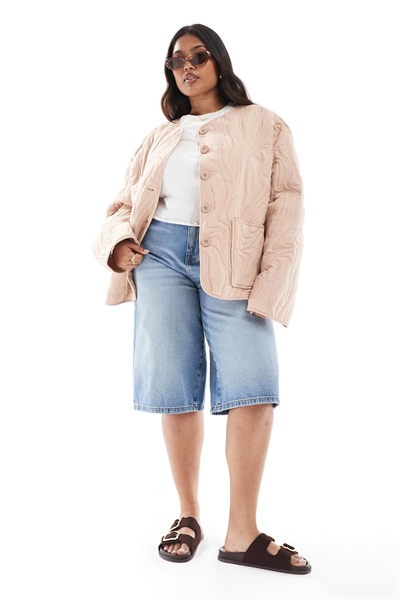 ASOS DESIGN Curve текстурированная стеганая хлопковая куртка бледно-розового цвета артикул 140311566