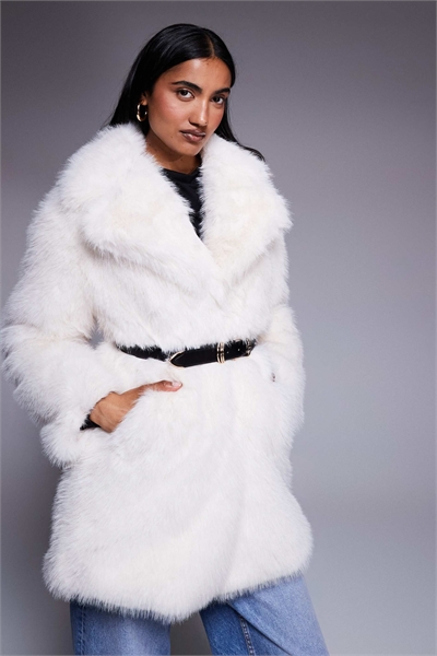 Шерстяное пальто средней длины с поясом артикул 151669436