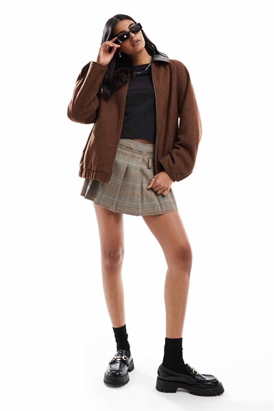 Бомбер с воротником из смешанной шерсти с эффектом кожи в классическом стиле артикул 142720992