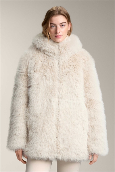 Куртка с капюшоном из искусственного меха цвета овсянки артикул 154293974