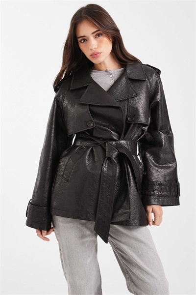 Тренч средней длины из искусственной кожи артикул 143217585