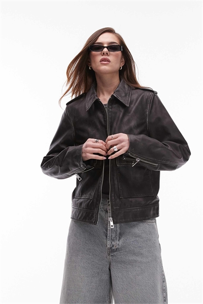 Куртка из натуральной кожи премиум-класса с застежкой-молнией, черного цвета артикул 140567742