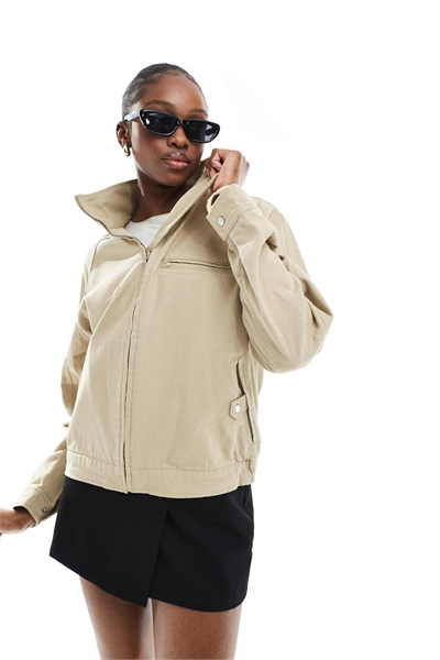 ASOS DESIGN Длинная куртка оверсайз из твила с воротником-воронкой артикул 138684812