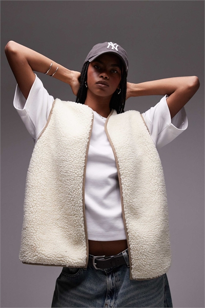 Чак на борге, двусторонняя жилетка цвета экрю артикул 140413958