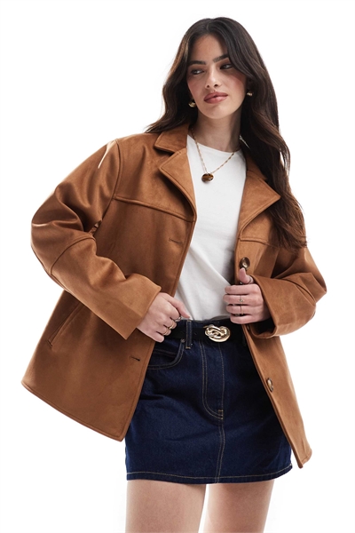 Куртка из искусственной замши с застежкой на пуговицах артикул 138803188