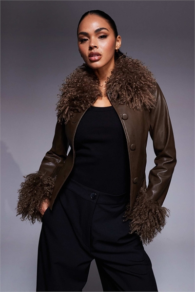 Купидон: кожаная куртка с ворсистой отделкой из искусственного меха артикул 147662143