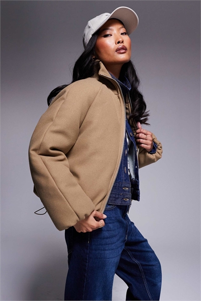 ASOS DESIGN Petite вязаная куртка-пуховик с воротником цвета гриба артикул 137224831