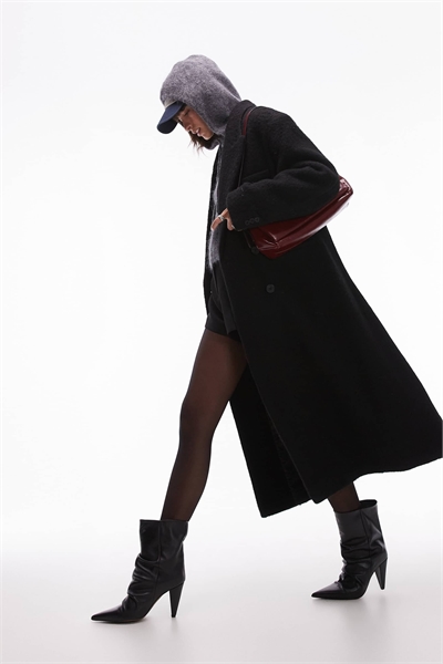 Премиум-пальто из шерстяной смеси с щеткой, черного цвета артикул 134883997