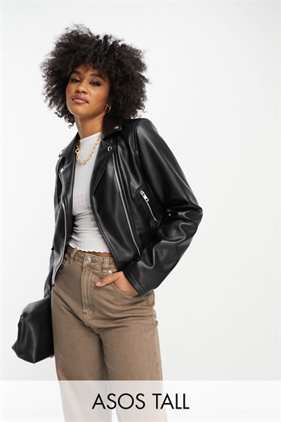 ASOS DESIGN: удлиненная кожаная куртка-косуха из искусственной кожи артикул 124546286