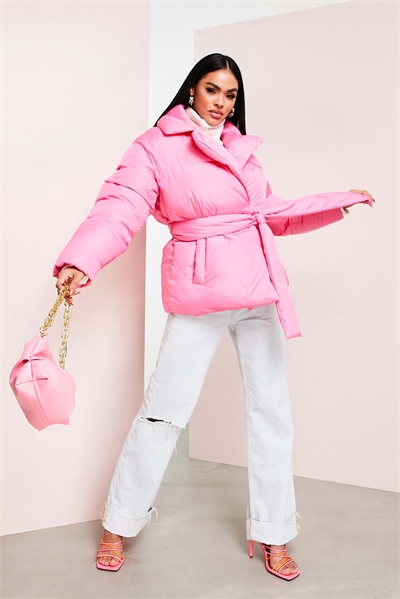 Пуховик-пальто ярко-розового цвета артикул 105634728
