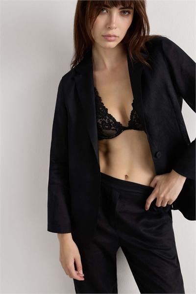 Льняной пиджак из чистого льна с простым переплетением, черного цвета артикул 154060620