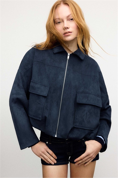 Бомбер из искусственной замши темно-синего цвета артикул 155424606