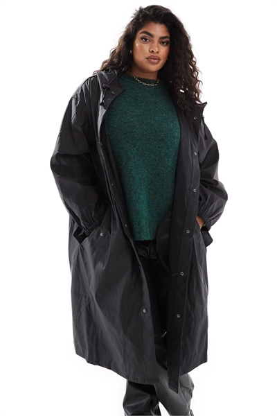 ASOS DESIGN Curve прорезиненное дождевое пальто-парка черного цвета артикул 127186609