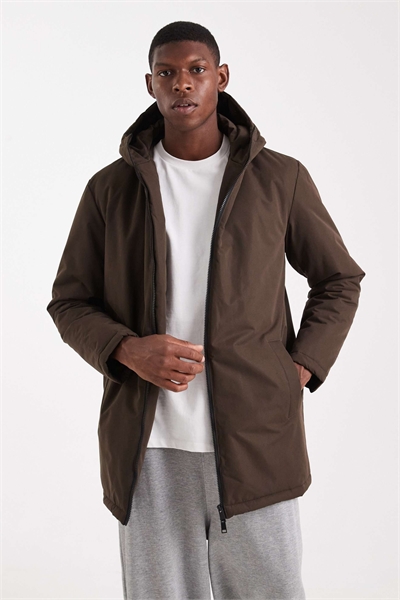 Куртка с капюшоном и застежкой-молнией, шоколадно-коричневого цвета артикул 148488539