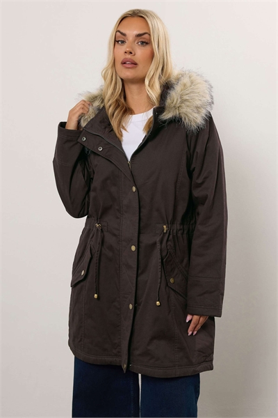Парка с меховой отделкой коричневого цвета артикул 154019108
