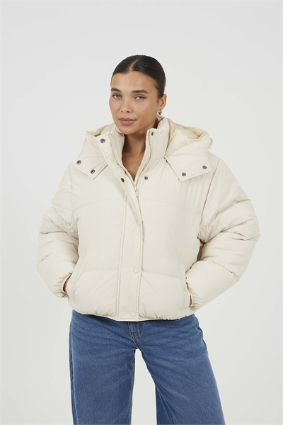 Оверсайз-куртка с капюшоном и укороченным кроем кремового цвета артикул 153059664