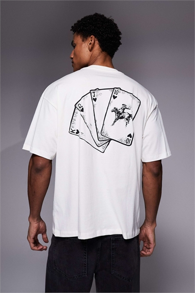 Футболка оверсайз с принтом в виде конного спорта на спине кремового цвета артикул 151524065