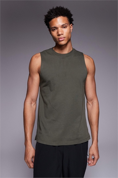 Хлопковая тренировочная жилетка Icon с заниженными проймами и быстрой сушкой, цвет хаки артикул 152426725