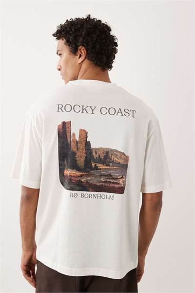 Футболка оверсайз с принтом в виде побережья кремового цвета артикул 154867655