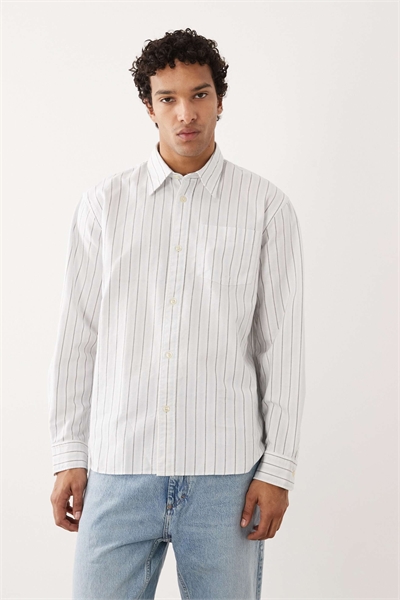 Рубашка с длинным рукавом из 100% хлопка в белую полоску артикул 150597509