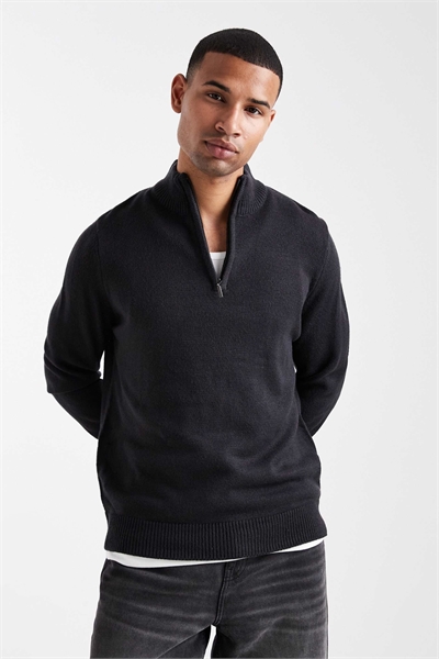 Свитер с четвертью молнии из трикотажа, темно-синий артикул 143483235