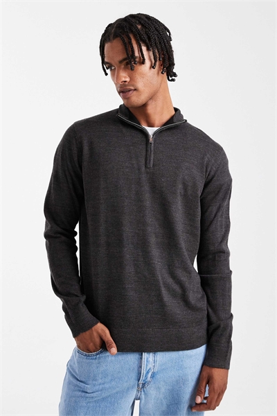 Тонкий трикотажный свитер с четвертью молнии, угольно-серый артикул 143483210