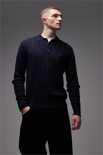 Длинный рукав с кабельной вязкой, темно-синий артикул 151484279