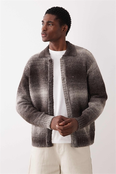 Кардиган с воротником-поло из смешанной шерсти, коричневый омбре артикул 150785704