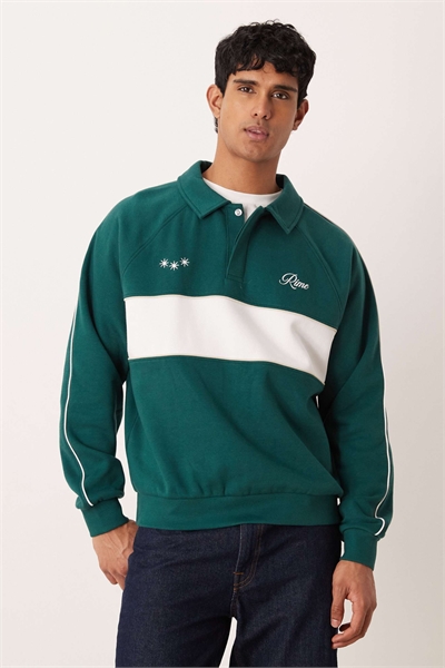 Свитшот-поло свободного кроя с принтом и вшитыми полосками артикул 152900341