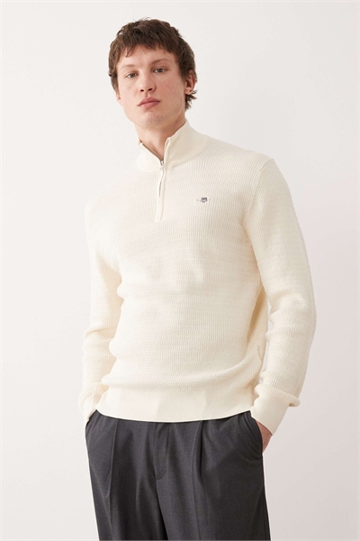 Свитер с текстурированной поверхностью и 1/4 молнией кремового цвета артикул 153711997
