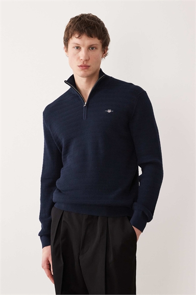 Свитер с текстурированной поверхностью и застежкой-молнией на 1/4 длины, темно-синий артикул 153711998