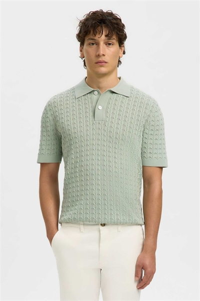 Вязаная рубашка-поло цвета аква-серый артикул 156047553