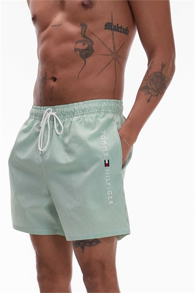 Плавки с боковым логотипом и завязками на талии, зеленые полоски артикул 140592071