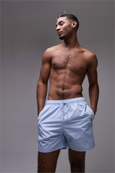 Плавательные шорты с боковым логотипом и шнурком на талии, светло-голубого цвета артикул 140592067