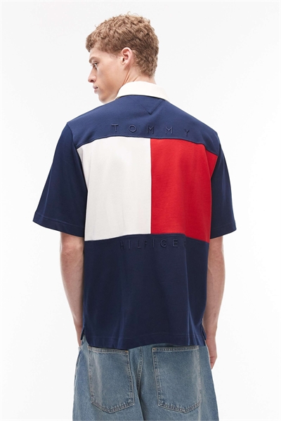 Рубашка-поло свободного кроя с флагом, темно-синяя артикул 154168293