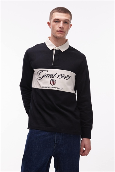 Блочная тяжелая регби-рубашка-поло черного цвета артикул 153711962