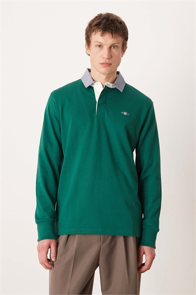 Тяжелая рубашка для регби с логотипом и контрастным воротником лесного зеленого цвета артикул 153055164