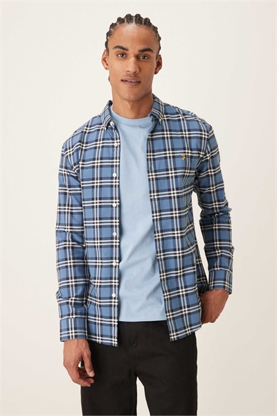 Рубашка Brewer с длинным рукавом и логотипом, синяя клетка артикул 154833208