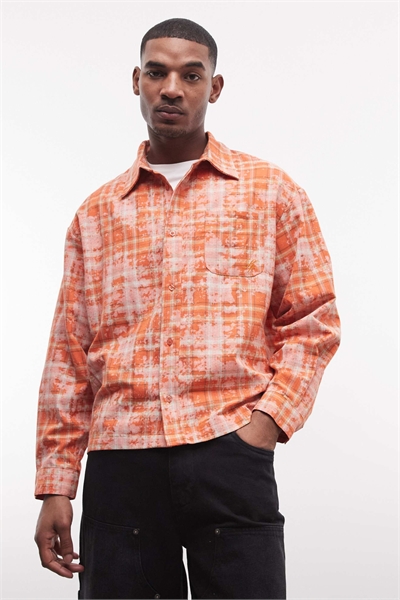 Рубашка с длинными рукавами в клетку цвета жженого оранжевого артикул 155177633