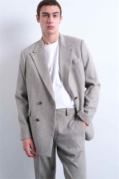 Двубортный блейзер с узором «елочка» артикул 143576315